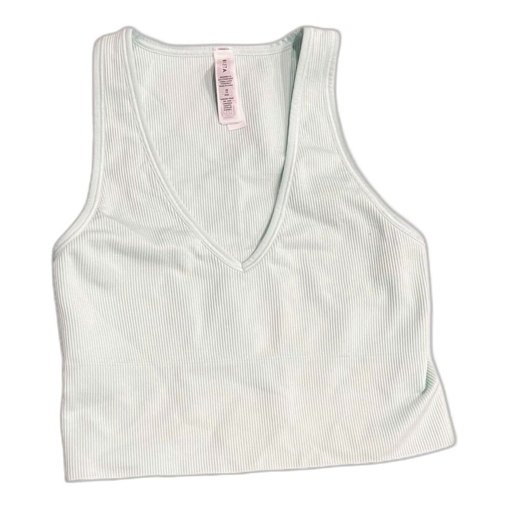 Athleta Light Teal Ribbed Aurora Crop Tank XS
